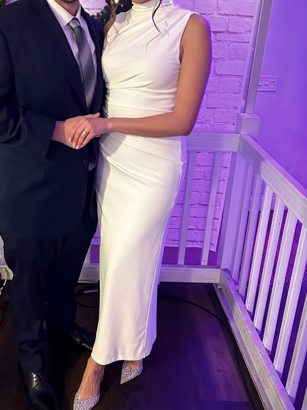Zara White Sleeveless Maxi Dress with High Neck